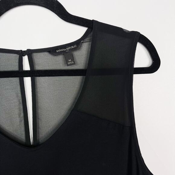 Banana Republic Womens Medium M Black Sheer Yoke Pieced Tank Top VNeck Keyhole - Picture 3 of 8